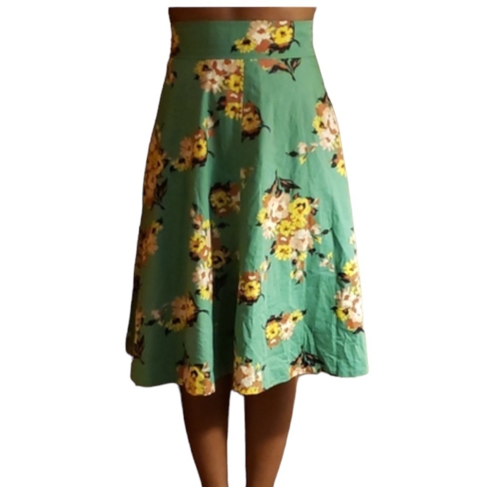 Plenty By Tracey Reese Floral High Rise Waist Midi Length Skirt Green